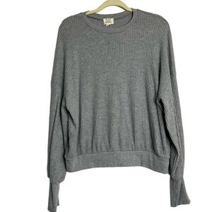 Project Social T Waffle Knit Top Womens XL Gray Excellent Long Sleeve Pullover